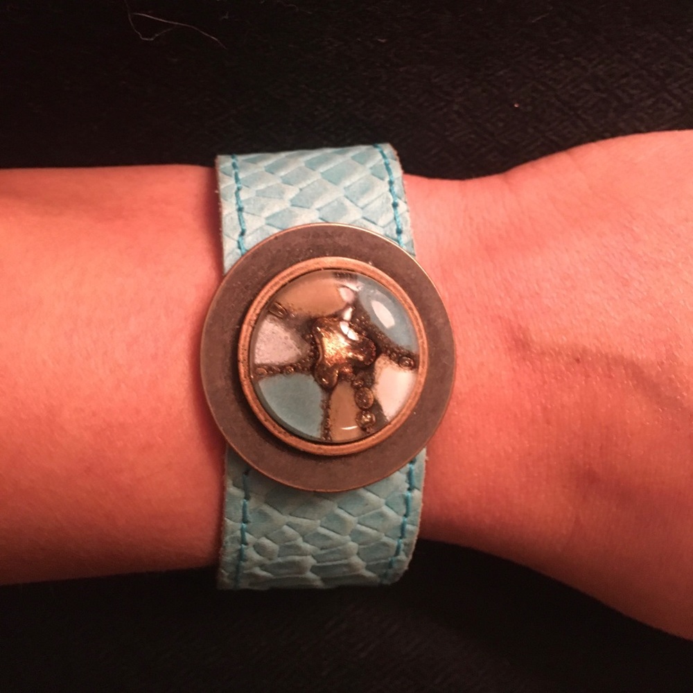 Turquoise Leather and Glass Bracelet